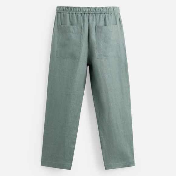 ZARA 100% Linen Pants Mens Green Gray Size Large Relaxed Fit NWT - Picture 7 of 9